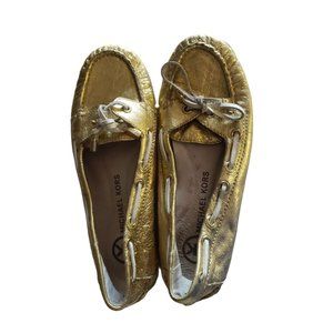 MICHAEL KORS LOAFERS SIZE 6.5 GOLD METALLIC BLAIR BOAT‎ SHOE
